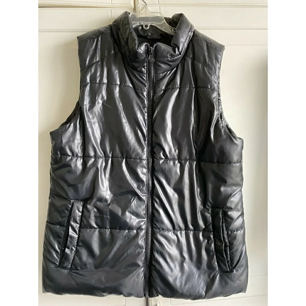 Justice Girl’s 16/18 Black Shiny Puffer Zip‎ Vest